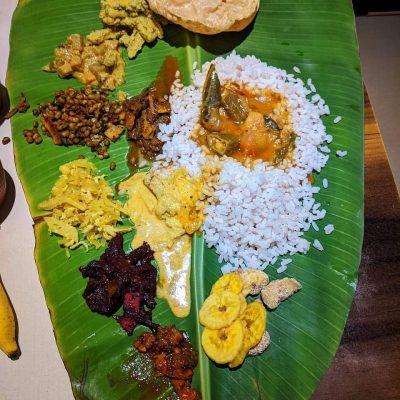 Kerala Sadya (traditional feast on a banana leaf)